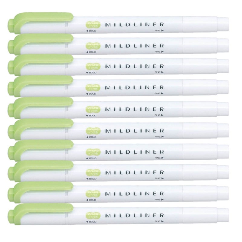MILDLINER ZEBRA MILDLINER Highlighter pen markers, Mild Green (WKT7-MG) x10 - Image 1