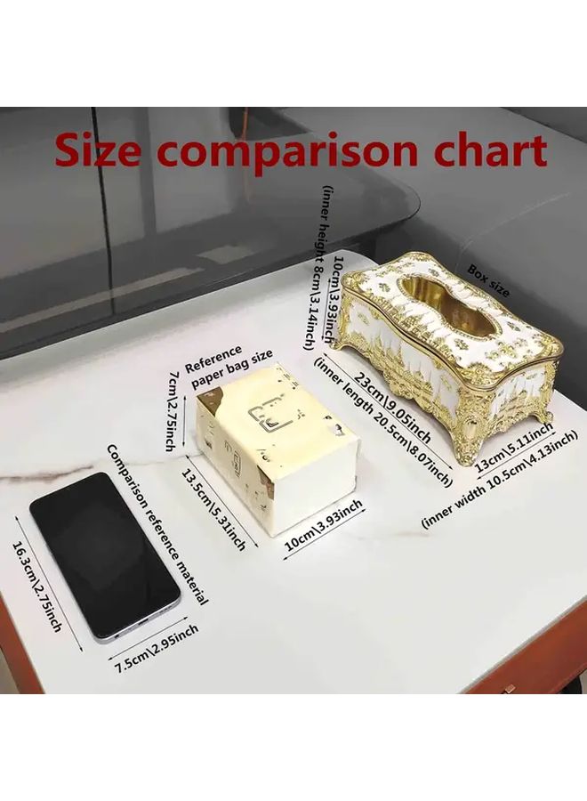 صندوق مناديل قلعة أوروبية بيضاء ذهبية حامل مناديل زخرفي لسطح المكتب - Image 2