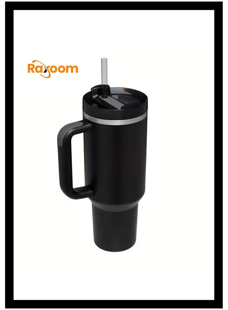 Raxoom كوب Quencher H2.0 FlowState المصنوع من الفولاذ المقاوم للصدأ معزول بالفراغ مع غطاء وقشة للمياه والشاي المثلج أو القهوة والعصائر والمزيد، كوارتز أسود، 40 أونصة - Image 1
