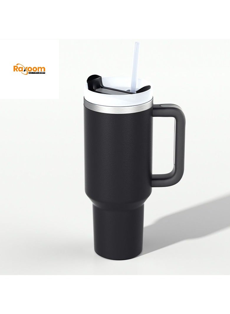 Raxoom كوب Quencher H2.0 FlowState المصنوع من الفولاذ المقاوم للصدأ معزول بالفراغ مع غطاء وقشة للمياه والشاي المثلج أو القهوة والعصائر والمزيد، كوارتز أسود، 40 أونصة - Image 2