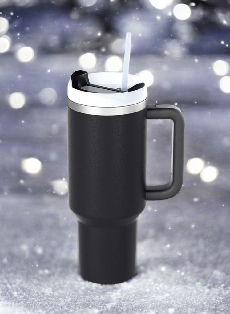 Raxoom كوب Quencher H2.0 FlowState المصنوع من الفولاذ المقاوم للصدأ معزول بالفراغ مع غطاء وقشة للمياه والشاي المثلج أو القهوة والعصائر والمزيد، كوارتز أسود، 40 أونصة - Image 4