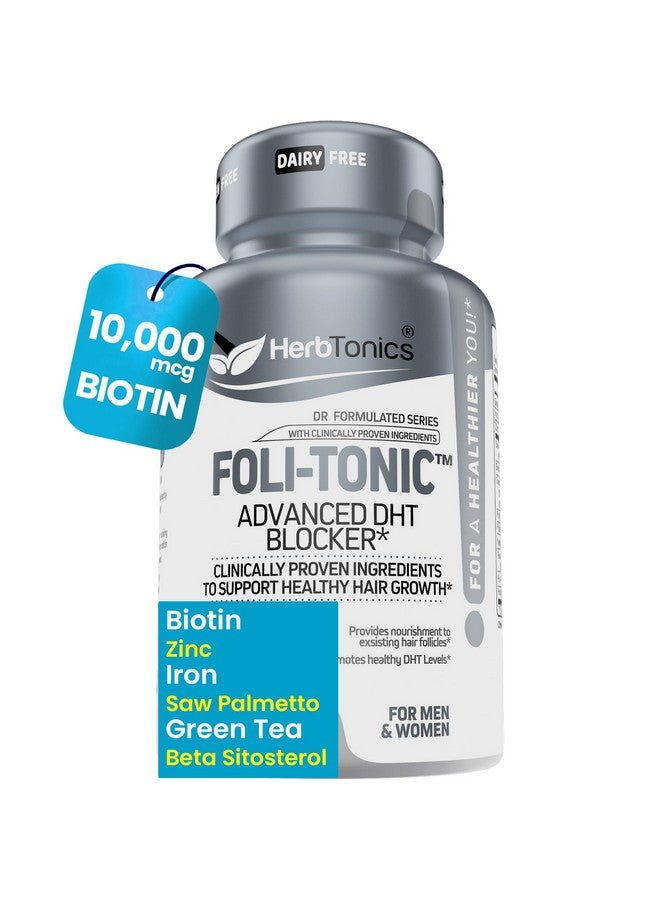 Herbtonics Foli Tonic Hair Growth with Biotin - Hair Vitamins with DHT Blocker, Saw Palmetto, Beta Sitosterol - Promotes Hair Regrowth for Men & Women - Hair Loss Vitamins for Hair Care - 60 Capsules - Image 1
