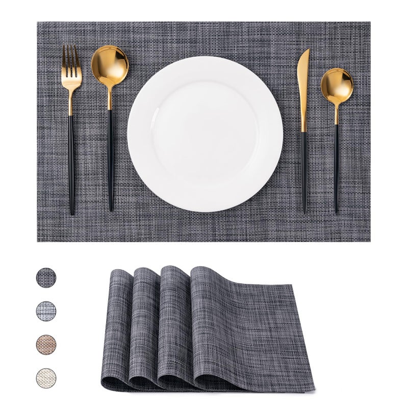 CADONO Placemats Set of 4 Washable Indoor/Outdoor Vinyl Place Mats for Dining Table Durable Non-Slip Heat Resistant PVC Weave Table Matsï¼ˆBlackï¼‰ - Image 1