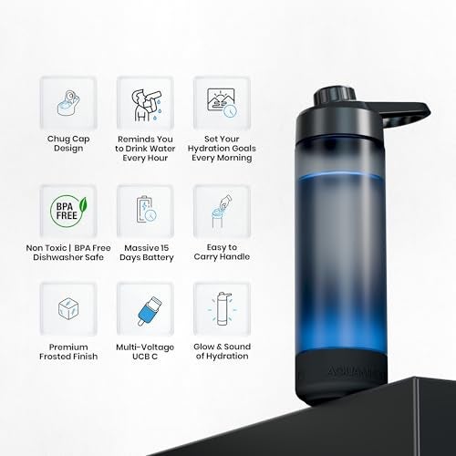 Aquaminder Smart Water Bottle Glows & Beeps to Remind You to Drink More 770 ml Chug Cap Bottle For Adults and Kids Perfect For Gift, Travel, Gym, Yoga, Black, Silicone - Image 2