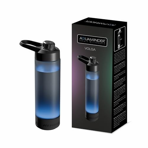 Aquaminder Smart Water Bottle Glows & Beeps to Remind You to Drink More 770 ml Chug Cap Bottle For Adults and Kids Perfect For Gift, Travel, Gym, Yoga, Black, Silicone - Image 1