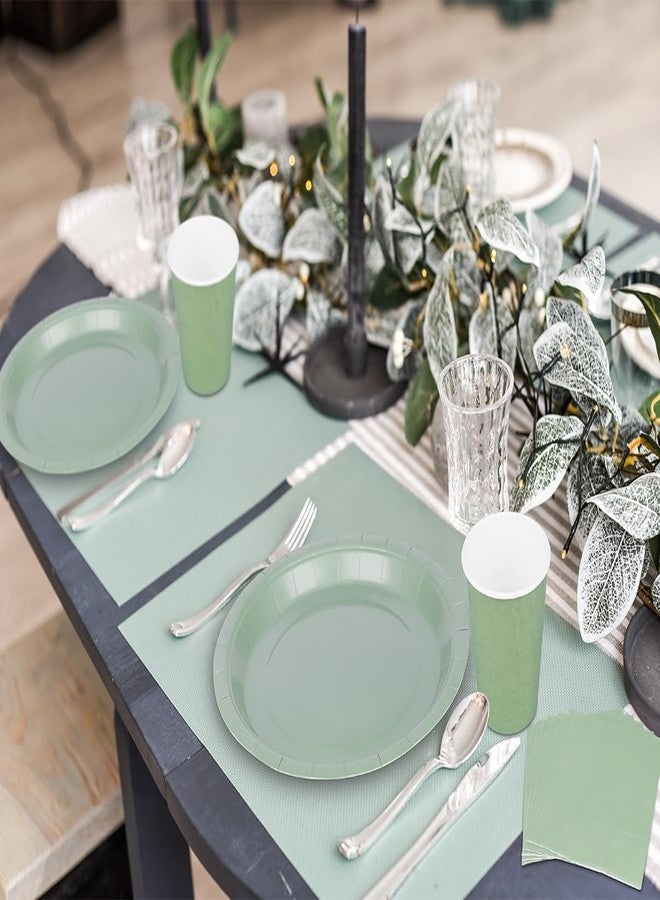 TWOWYHI 200PCS Party Supplies Paper Plates Set for Party with 50Guests 7"and 9" Disposable Plates Napkins Cups for Birthday Bridal Shower Wedding Parties Sage Green - Image 4