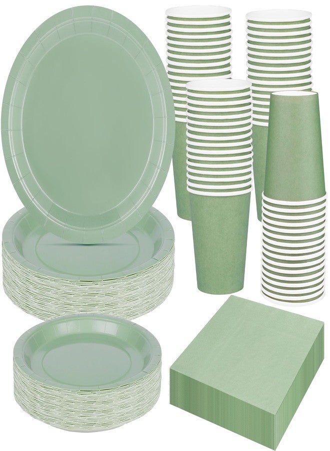 TWOWYHI 200PCS Party Supplies Paper Plates Set for Party with 50Guests 7"and 9" Disposable Plates Napkins Cups for Birthday Bridal Shower Wedding Parties Sage Green - Image 1