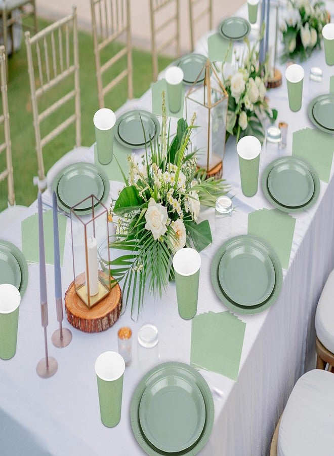 TWOWYHI 200PCS Party Supplies Paper Plates Set for Party with 50Guests 7"and 9" Disposable Plates Napkins Cups for Birthday Bridal Shower Wedding Parties Sage Green - Image 5