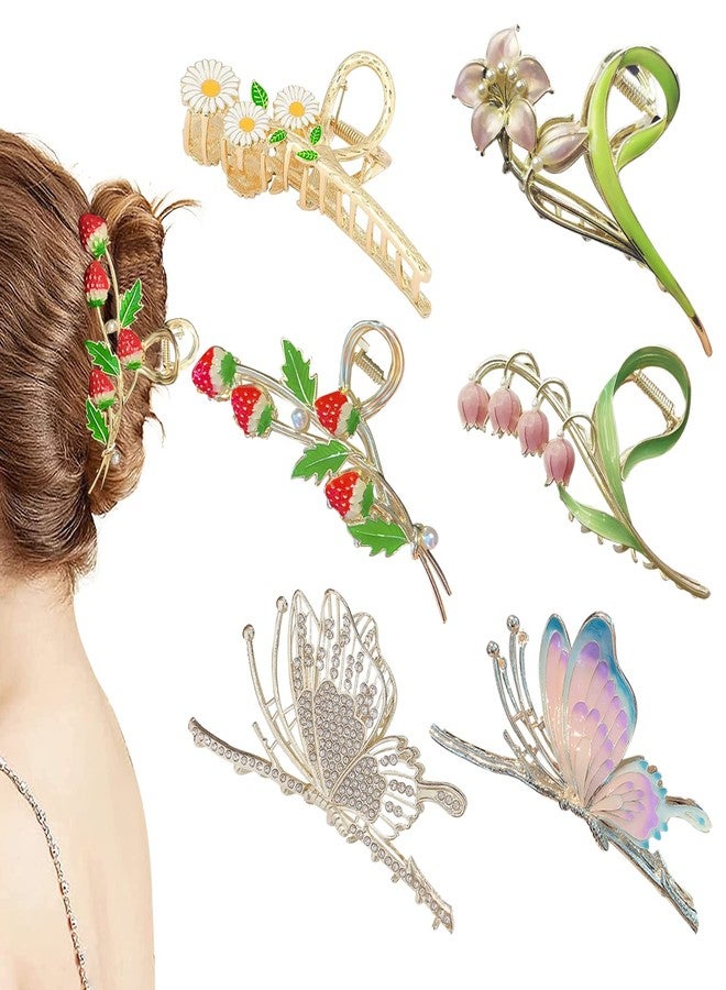 Cysincos 6 Pcs Hair Claw Clips for Women, Large Strong Metal Butterfly Hair Clips Flower Hair Clips for Women Thick Hair - Image 1