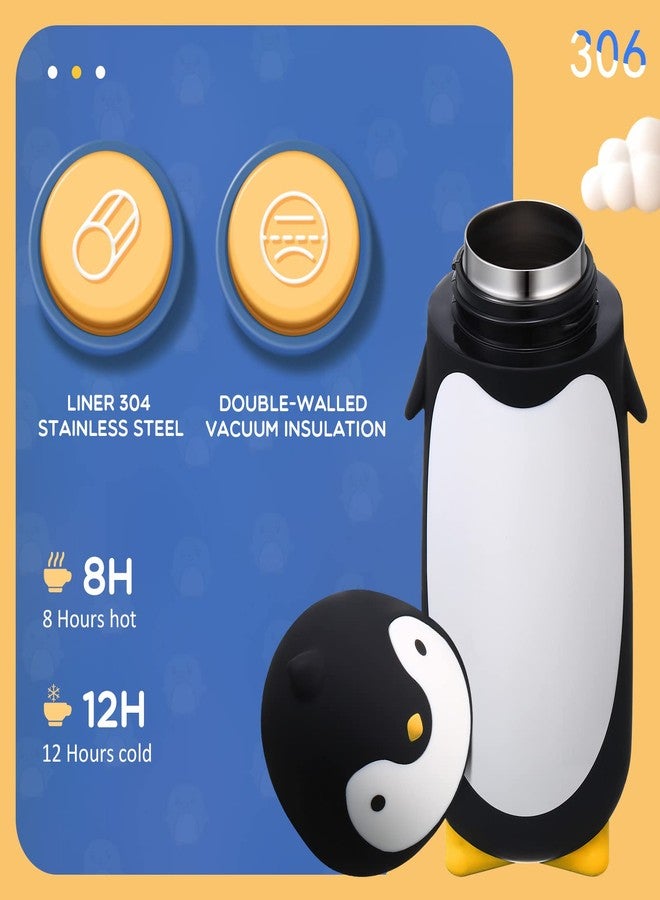 Cunhill 2 Pieces Penguin Water Bottle 9.5 oz Stainless Steel Penguin Cartoon Funny Travel Mug Insulated Vacuum Water Bottle Winter Coffee Mug for Coffee Tea Beverages Travel, Black and Blue - Image 3