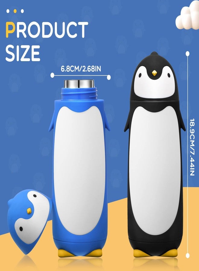 Cunhill 2 Pieces Penguin Water Bottle 9.5 oz Stainless Steel Penguin Cartoon Funny Travel Mug Insulated Vacuum Water Bottle Winter Coffee Mug for Coffee Tea Beverages Travel, Black and Blue - Image 2