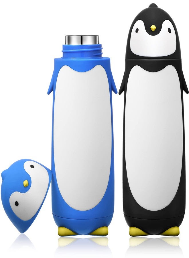 Cunhill 2 Pieces Penguin Water Bottle 9.5 oz Stainless Steel Penguin Cartoon Funny Travel Mug Insulated Vacuum Water Bottle Winter Coffee Mug for Coffee Tea Beverages Travel, Black and Blue - Image 1