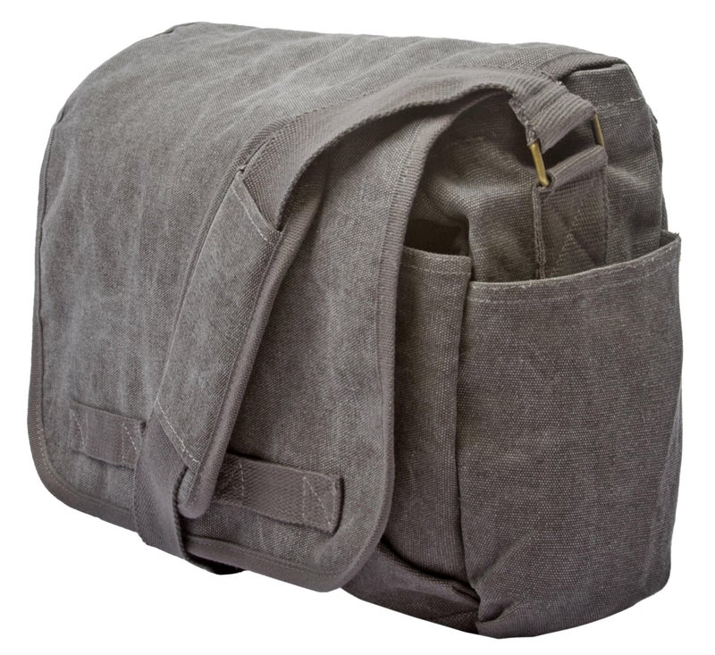 Sweetbriar Classic Vintage Messenger Bag - Original Heavyweight Cotton Canvas Gray Shoulder Bag with Upgraded Features - Grey - Image 2