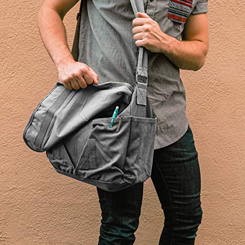 Sweetbriar Classic Vintage Messenger Bag - Original Heavyweight Cotton Canvas Gray Shoulder Bag with Upgraded Features - Grey - Image 5