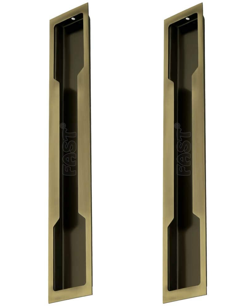 FAST CSH01 Steel Brass Antique Concealed Sliding Door Handle for Wardrobe & Cupboard Cabinet Doors Pull, Move The Door Aside and Dresser, Kitchen Drawers. (12 Inch) - Image 1