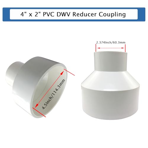 Fitvell 4" x 2" PVC DWV Reducer Coupling Adapter (Socket x Socket) Schedule 40 Slip Reducing Coupling Pipe Fittings for Home Sewer Plumbing - Image 2