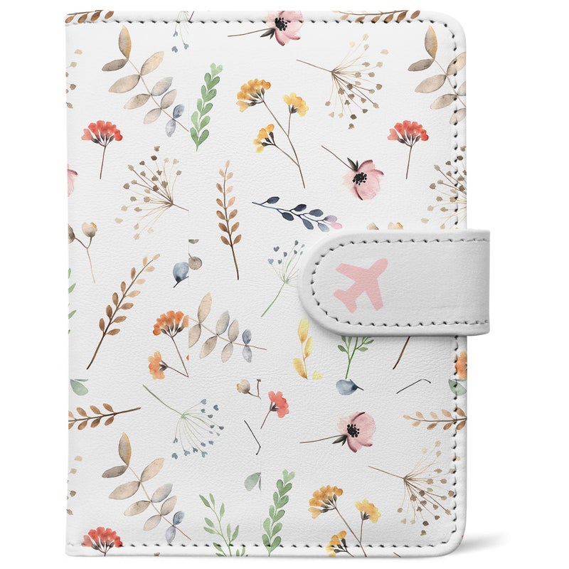 LumeTrav Passport Holder, Travel Wallet Cover with Pen Loop | Cute RFID Blocking Leather Case with Magnetic Closure for Travel Essentials-Flower - Image 1