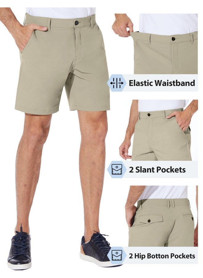 Puli Golf Shorts Mens 7 Inch Summer Stretch Dress Relaxed Fit Hiking Summer Outdoor Lightweight With Zipper Pockets Khaki 30  - Image 2