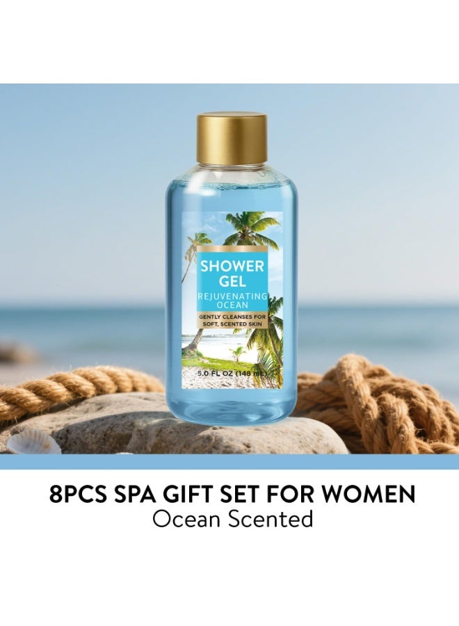 spa luxetique Ocean Breeze Spa Gifts for Women, 8 Piece Bath Set with Bubble Bath & Bath Bombs, Refreshing Gift Baskets for Her, Self Care Package with Body Scrub, Lotion, Hand Cream - Image 2