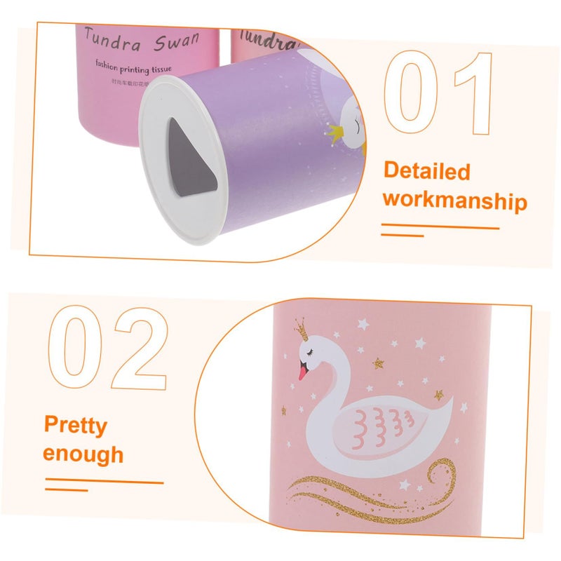 3Pcs Car Tissue Holder Cylindrical Tissue Boxes Cute Stylish Printed Travel Wipes For Cup Holder Portable Facial Home Office Use Natural Bamboo Material - Image 4