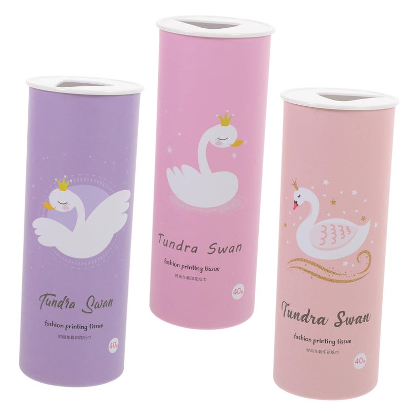 3Pcs Car Tissue Holder Cylindrical Tissue Boxes Cute Stylish Printed Travel Wipes For Cup Holder Portable Facial Home Office Use Natural Bamboo Material - Image 2