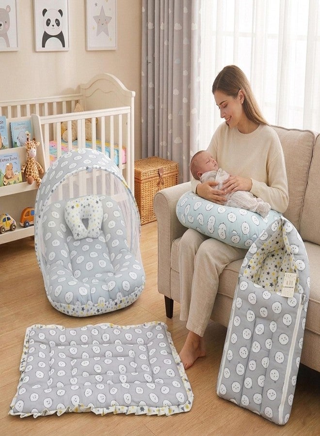 Infantbond by Fareto Baby Bedding Set Essentials Combo | Baby Bed | Carry Bag | Sleeping Bag | Hand Carry Bed | Feeding Pillow (0-6 Months)(All in 1) (Grey Ship) - Image 1