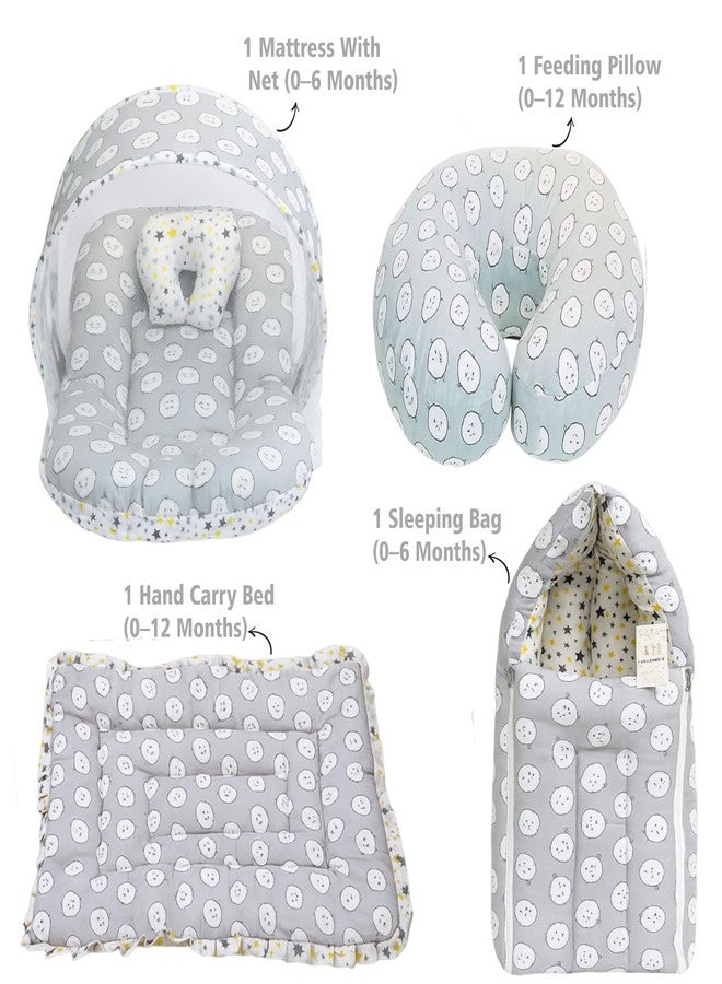 Infantbond by Fareto Baby Bedding Set Essentials Combo | Baby Bed | Carry Bag | Sleeping Bag | Hand Carry Bed | Feeding Pillow (0-6 Months)(All in 1) (Grey Ship) - Image 3