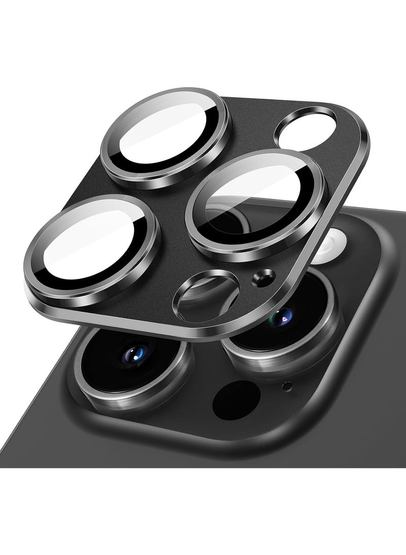 Camera Lens Protector for iPhone 15 Pro 6.1-Inch and iPhone 15 Pro Max 6.7-Inch, Full Coverage 9H Tempered Glass Ring Cover, Matte Metal Plate, Case Friendly, 1-Pack (Space Black) - Image 1