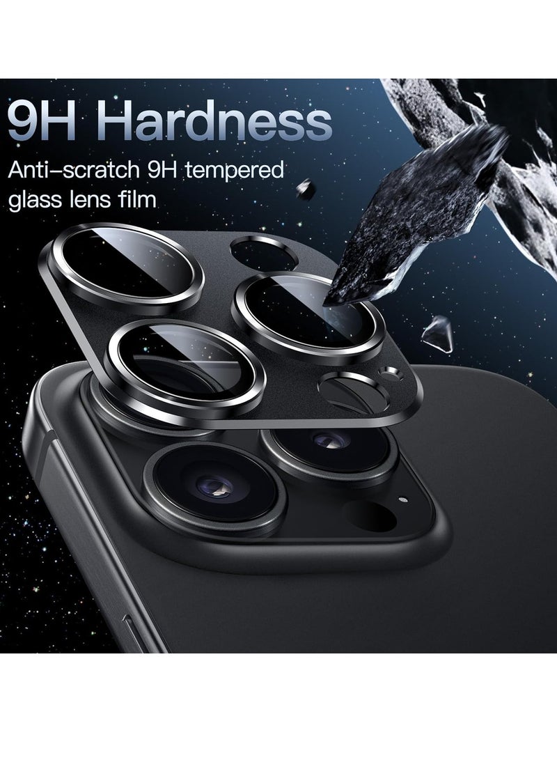 Camera Lens Protector for iPhone 15 Pro 6.1-Inch and iPhone 15 Pro Max 6.7-Inch, Full Coverage 9H Tempered Glass Ring Cover, Matte Metal Plate, Case Friendly, 1-Pack (Space Black) - Image 4