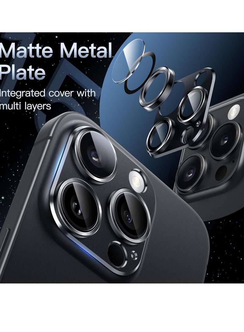 Camera Lens Protector for iPhone 15 Pro 6.1-Inch and iPhone 15 Pro Max 6.7-Inch, Full Coverage 9H Tempered Glass Ring Cover, Matte Metal Plate, Case Friendly, 1-Pack (Space Black) - Image 3