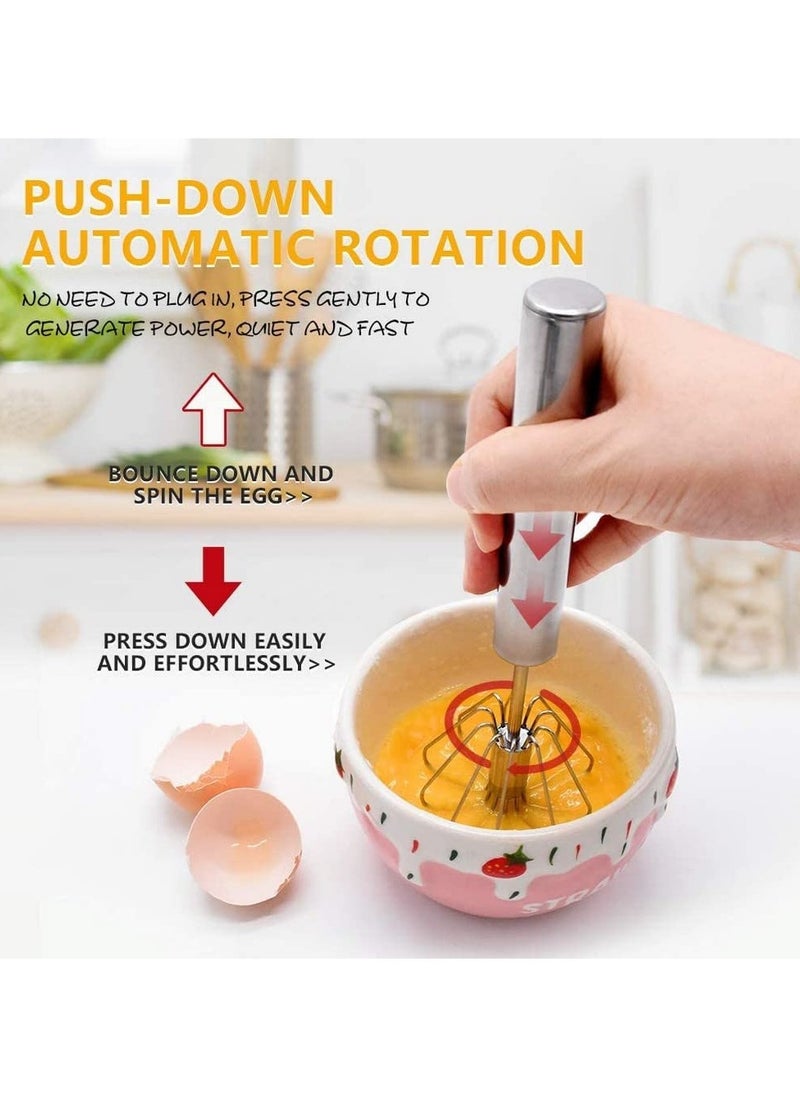 Generic - high quality Stainless Steel Hand Push Whisk Blender Semi Automatic Mixer Egg Milk Beater Frother Rotating Push Whisk for Blending Whisking Beating Stirring Egg Whisker - Image 1