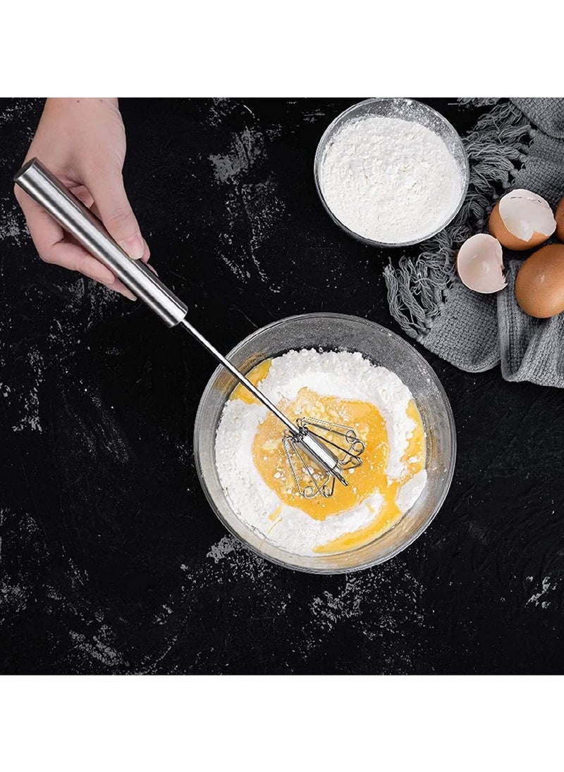 Generic - high quality Stainless Steel Hand Push Whisk Blender Semi Automatic Mixer Egg Milk Beater Frother Rotating Push Whisk for Blending Whisking Beating Stirring Egg Whisker - Image 1
