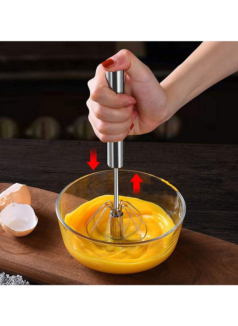 Generic - high quality Stainless Steel Hand Push Whisk Blender Semi Automatic Mixer Egg Milk Beater Frother Rotating Push Whisk for Blending Whisking Beating Stirring Egg Whisker - Image 1