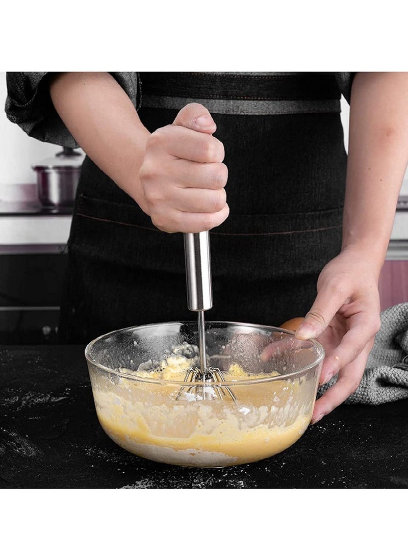 Generic - high quality Stainless Steel Hand Push Whisk Blender Semi Automatic Mixer Egg Milk Beater Frother Rotating Push Whisk for Blending Whisking Beating Stirring Egg Whisker - Image 1