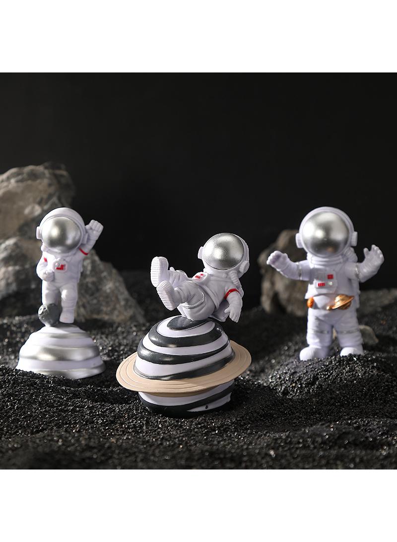 Bluejw 3-Piece Astronaut Figurine Statue Set Astronaut Figure Sculpture For Desktop And Tabletop Decor Resin Spaceman Planet Desk Ornament For Outer Space Themed Bedroom Decor Cake Toppers Decoration Model Set - Image 1