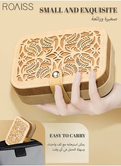 roaiss Hollow Carved Jewelry Storage Box Portable Small Lightweight Double Layer Multiple Compartments Desktop Rectangle Jewellery Box for Women Travel Brown/Beige  - Image 5