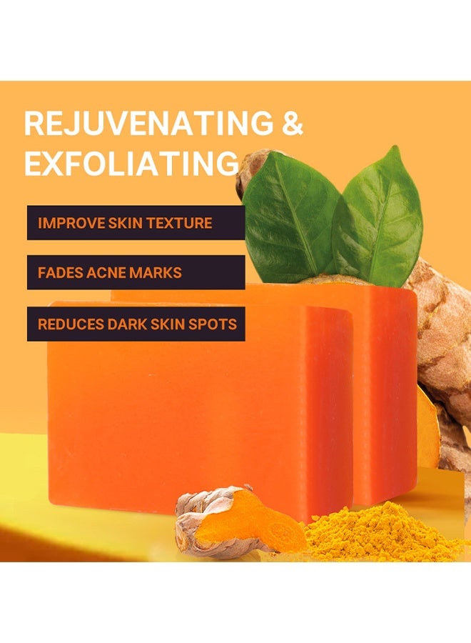 Kojic Acid Spot For Hyperpigment Ation Gluta Thione .Collagen. Vtamin C Remover Soap Bars with Original Japanese Formula, Vitamin C, Retinol, Collagen, Hyaluronic Acid & Shea Butter For Even & Brighter Skin Tone, Face & Body (2 Packs, Orange) - Image 2