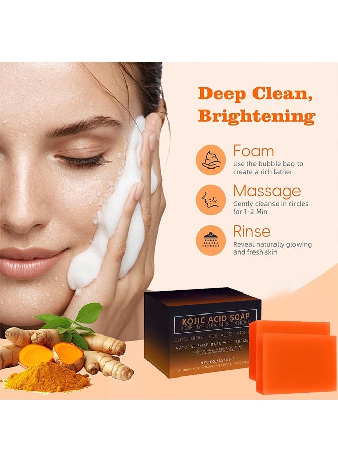 Kojic Acid Spot For Hyperpigment Ation Gluta Thione .Collagen. Vtamin C Remover Soap Bars with Original Japanese Formula, Vitamin C, Retinol, Collagen, Hyaluronic Acid & Shea Butter For Even & Brighter Skin Tone, Face & Body (2 Packs, Orange) - Image 4