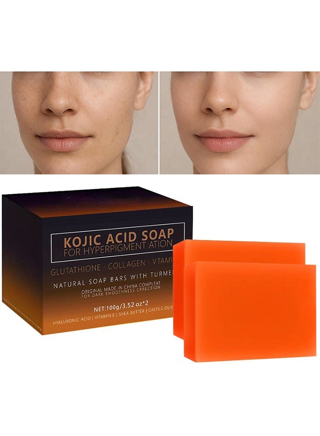 Kojic Acid Spot For Hyperpigment Ation Gluta Thione .Collagen. Vtamin C Remover Soap Bars with Original Japanese Formula, Vitamin C, Retinol, Collagen, Hyaluronic Acid & Shea Butter For Even & Brighter Skin Tone, Face & Body (2 Packs, Orange) - Image 1