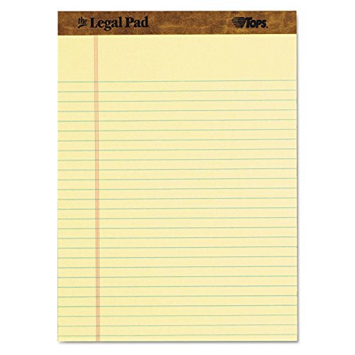 TOPS The Legal Pad Writing Pads 812 x 1134 Canary Paper Legal Rule 50 Sheets 3 Pack 75327