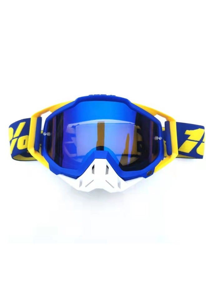 Old Hundred Motorcycle Goggles - Off-road Windshield Goggles with UV Protection, Basket Khaki Edge Buckle White Nose-blue Set