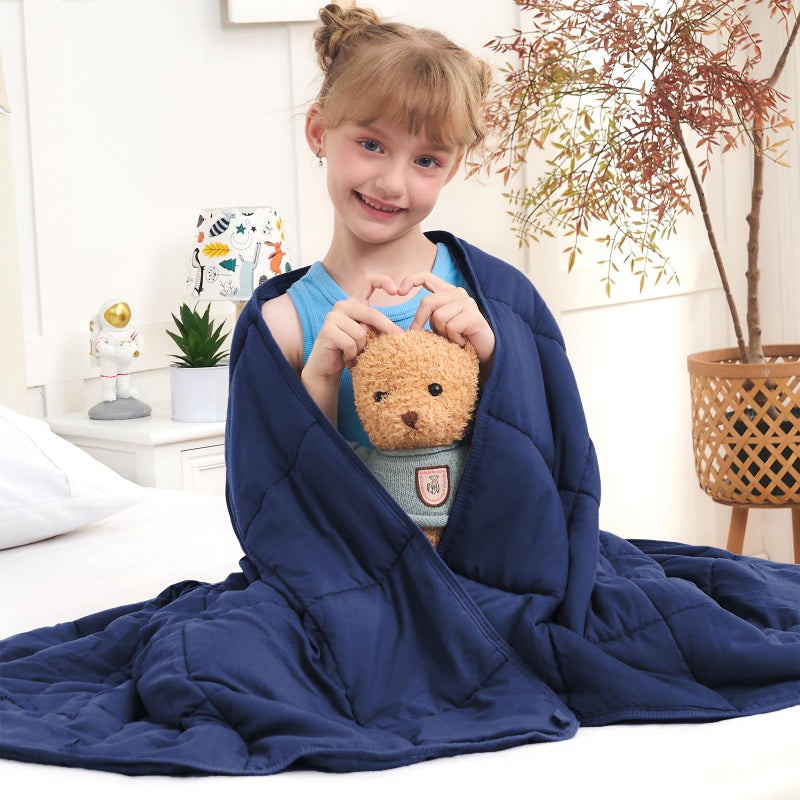 Weighted Blanket Kids 5lbs 36x48 Cooling Heavy Throw Blanket for 2040lbs Microfiber Soft Thick Big Blankets Weighted Comforter Breathable Gift for Sleeping Navy