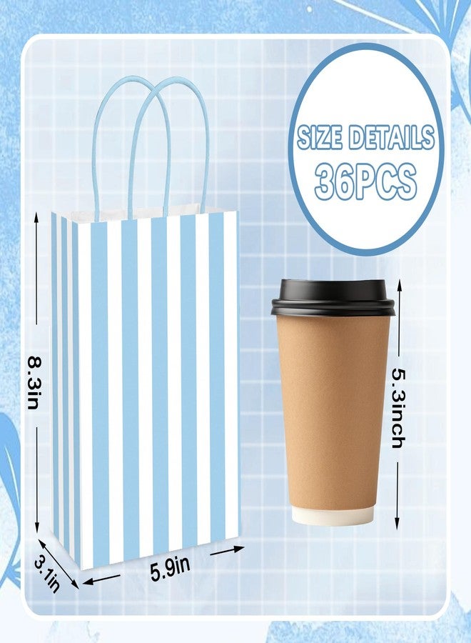Whaline 36Pcs Blue Stripe Paper Gift Bag Treat Bags with Handles White Blue Striped Candy Goodie Bags for Baby Shower Wedding Party Favors Supplies - Image 2