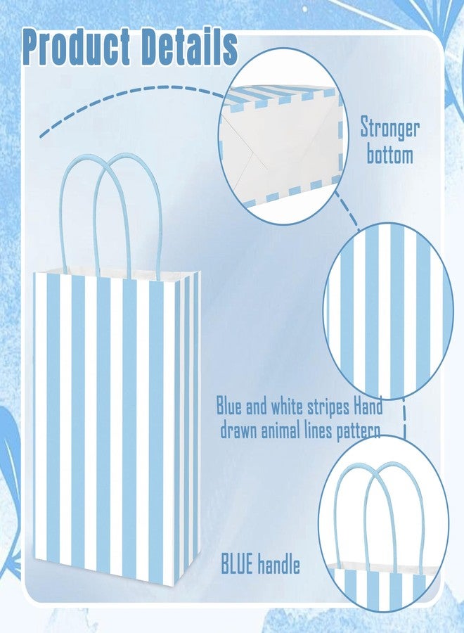 Whaline 36Pcs Blue Stripe Paper Gift Bag Treat Bags with Handles White Blue Striped Candy Goodie Bags for Baby Shower Wedding Party Favors Supplies - Image 3