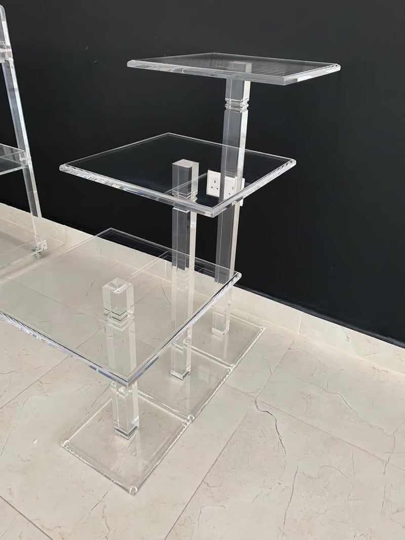 Horoof Home حامل عرض أكريليك ثلاثي من هروف هوم® - تصميم حديث شفاف، رفوف متعددة المستويات قوية للاستخدام المنزلي والمكتبي، 40x90x120 سم - Image 2