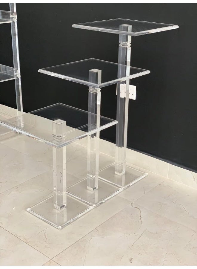 Horoof Home حامل عرض أكريليك ثلاثي من هروف هوم® - تصميم حديث شفاف، رفوف متعددة المستويات قوية للاستخدام المنزلي والمكتبي، 40x90x120 سم - Image 1