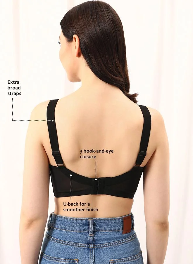 Clovia  Black Lace Detail Non-Padded Non-Wired Full Coverage Minimizer Bra for Women | Best Price UAE