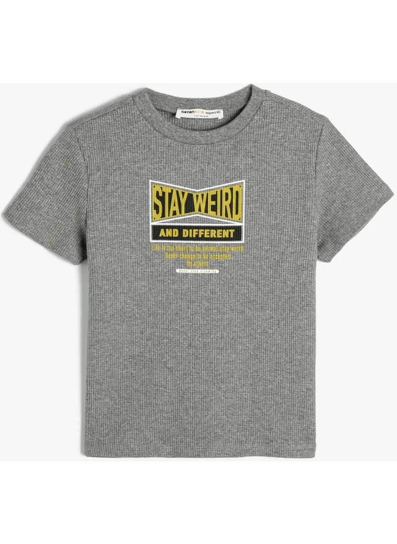 كوتون T-Shirt Slogan Printed Short Sleeve Crew Neck