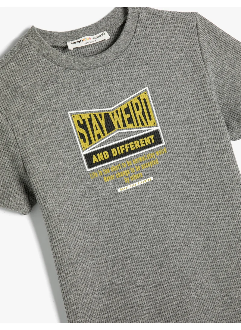 كوتون T-Shirt Slogan Printed Short Sleeve Crew Neck