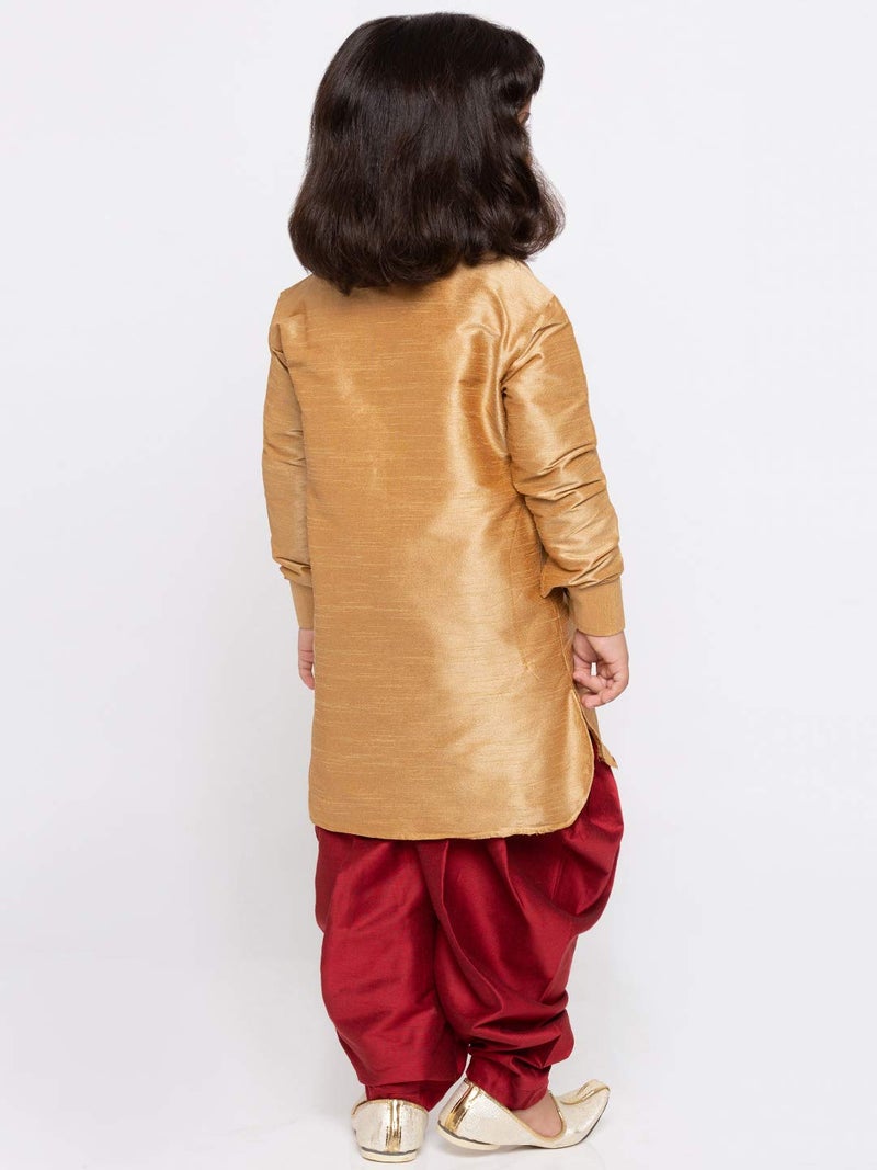 JBN Creation Boys' Rose Gold and Maroon Silk Blend Kurta and Dhoti Pant Set (VASBUK001RGnCDMA, for 6-12 Months) - Image 5